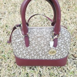 DKNY Maroon and Tan Satchel
